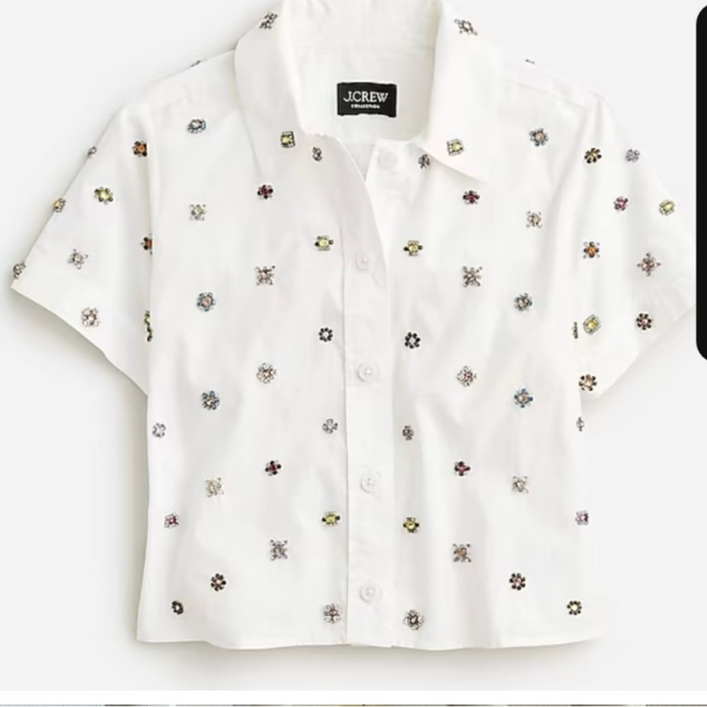 J.Crew Collection White Embellished Short Sleeve Shirt